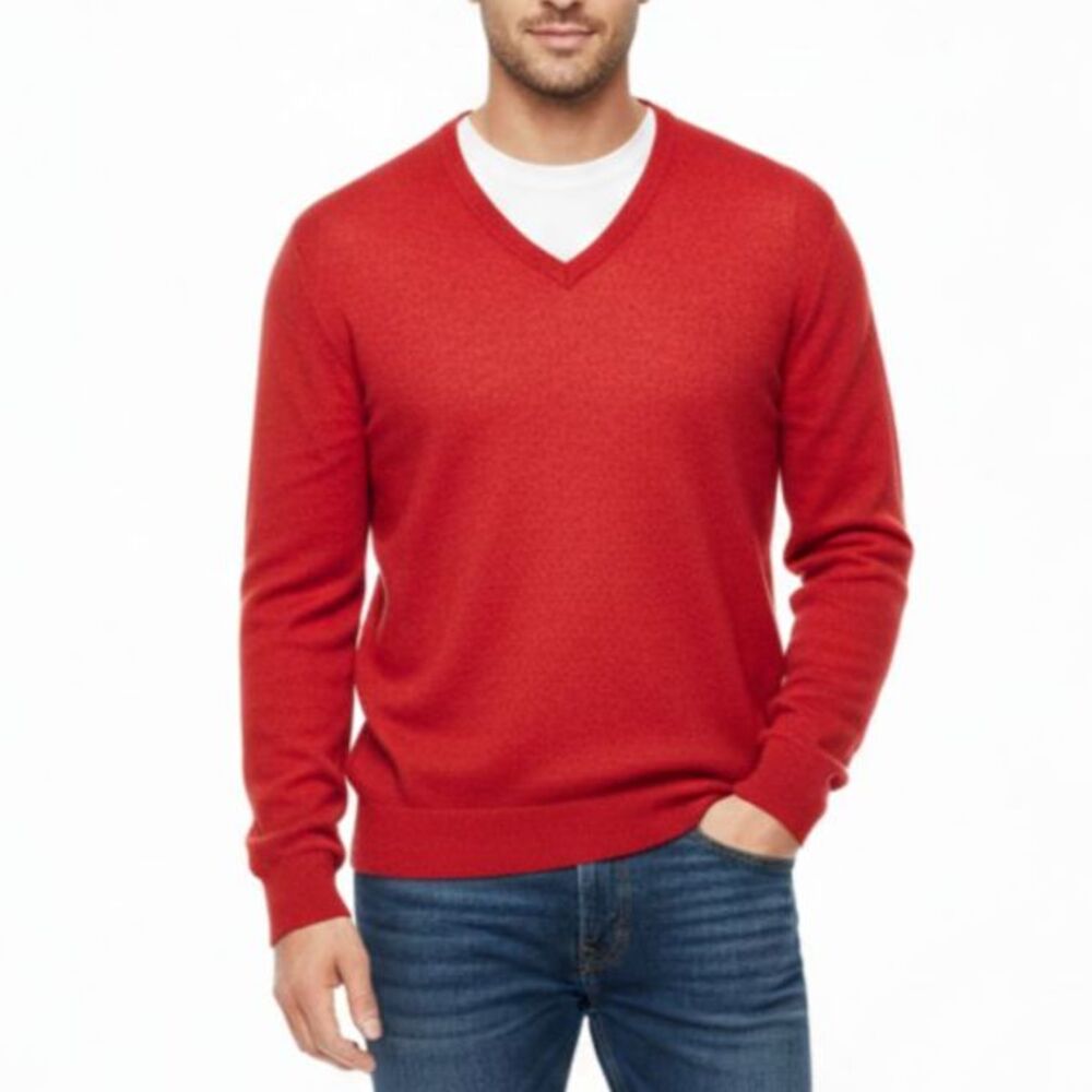 Cezani Men's Red 100% Cashmere Classic V-Neck LS Sweater Size L